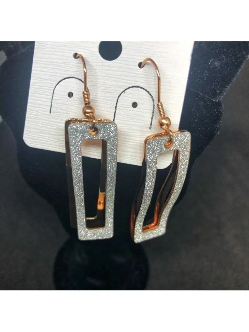 𝅺new-2 layers Silver Shimmery/Gold Dangler Earrings
